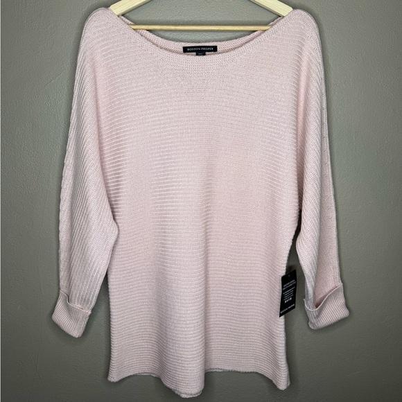 Boston Proper Women's Soft Pink Off the Shoulder Knit Sweater Size Large Preppy - Picture 2 of 16